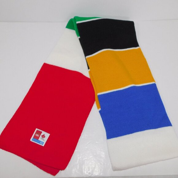 2006 HBC Team Canada Olympic Acrylic Knit Winter Scarf Multicolour Striped - Picture 1 of 4